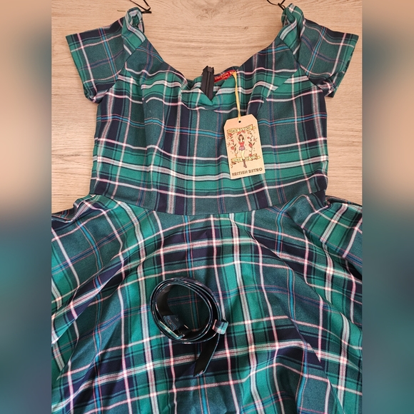 British Retro Abercrombie Green Tartan Vintage Full Circle Dress - Picture 2 of 5